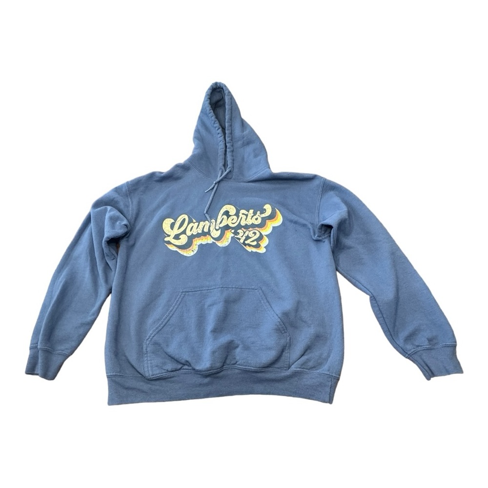 Lambert’s Cafe Blue Long Sleeve Hoodie Home Of The Throwed Roll Women’s Size M